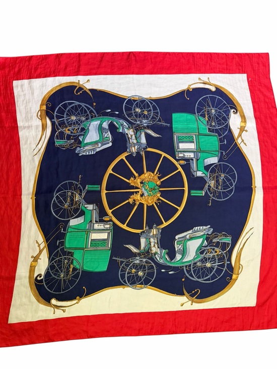 Accessories - Vintage Carriage Wheel Silk Scarf - Red, Navy & Green